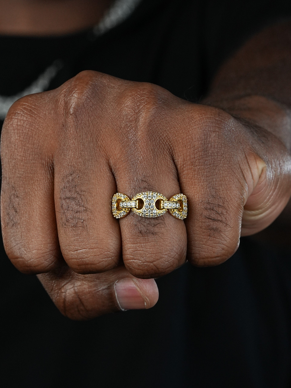 Solid 925 Silver Gucci Link Diamond Pinky RING 14k Gold Wedding