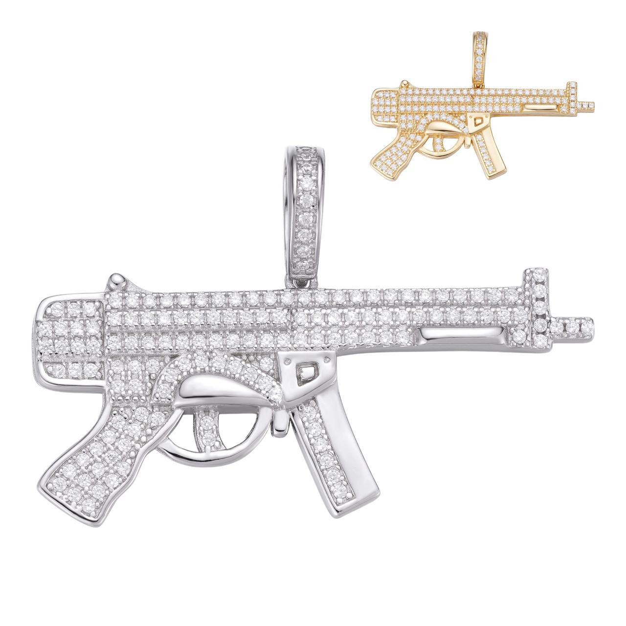 Real Solid 925 Silver AK-47 Machine Gun Diamond Piece Super Icy
