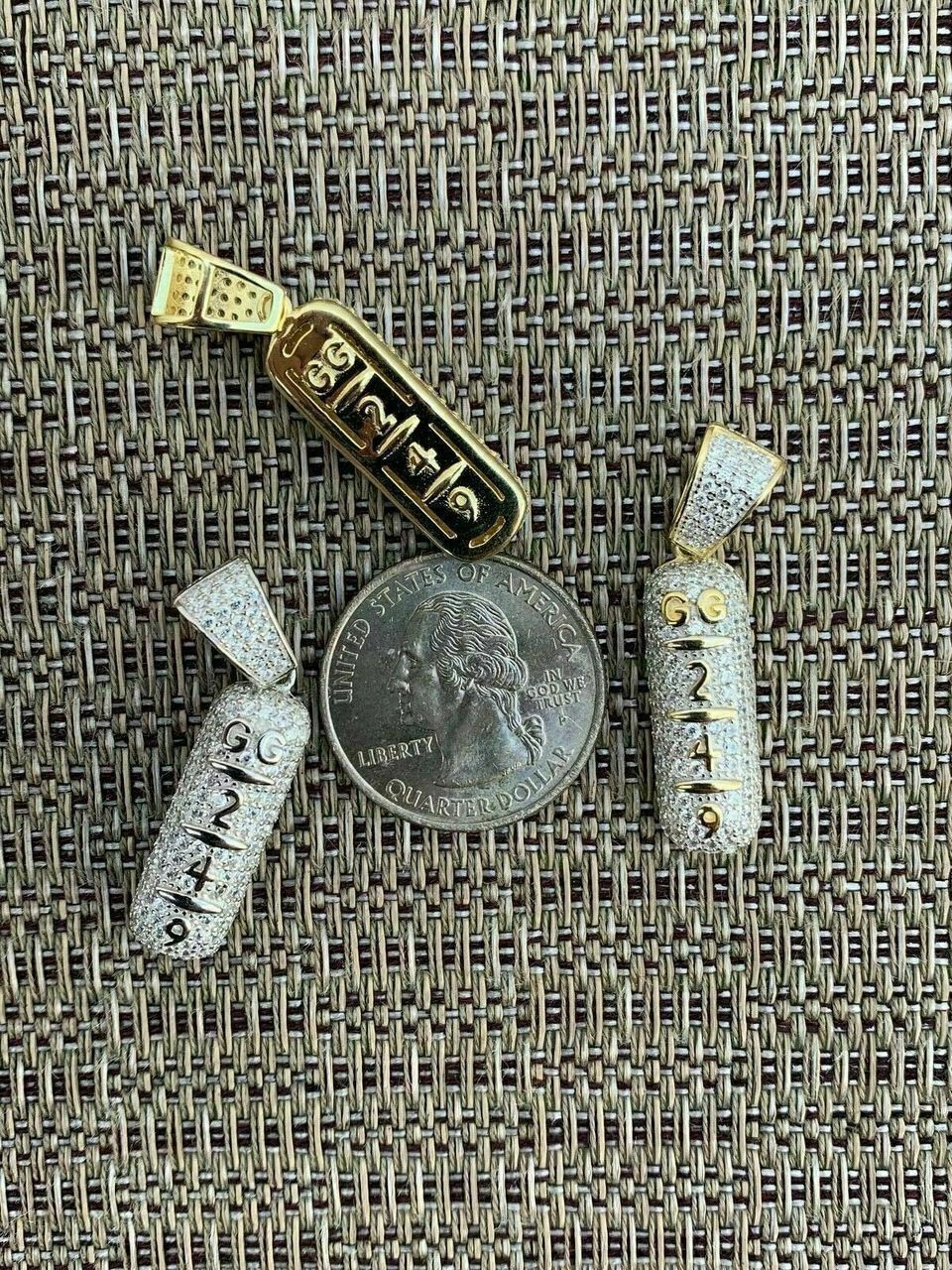 Solid 925 Silver 14k Gold Plated XANAX Pill Bar Pendant