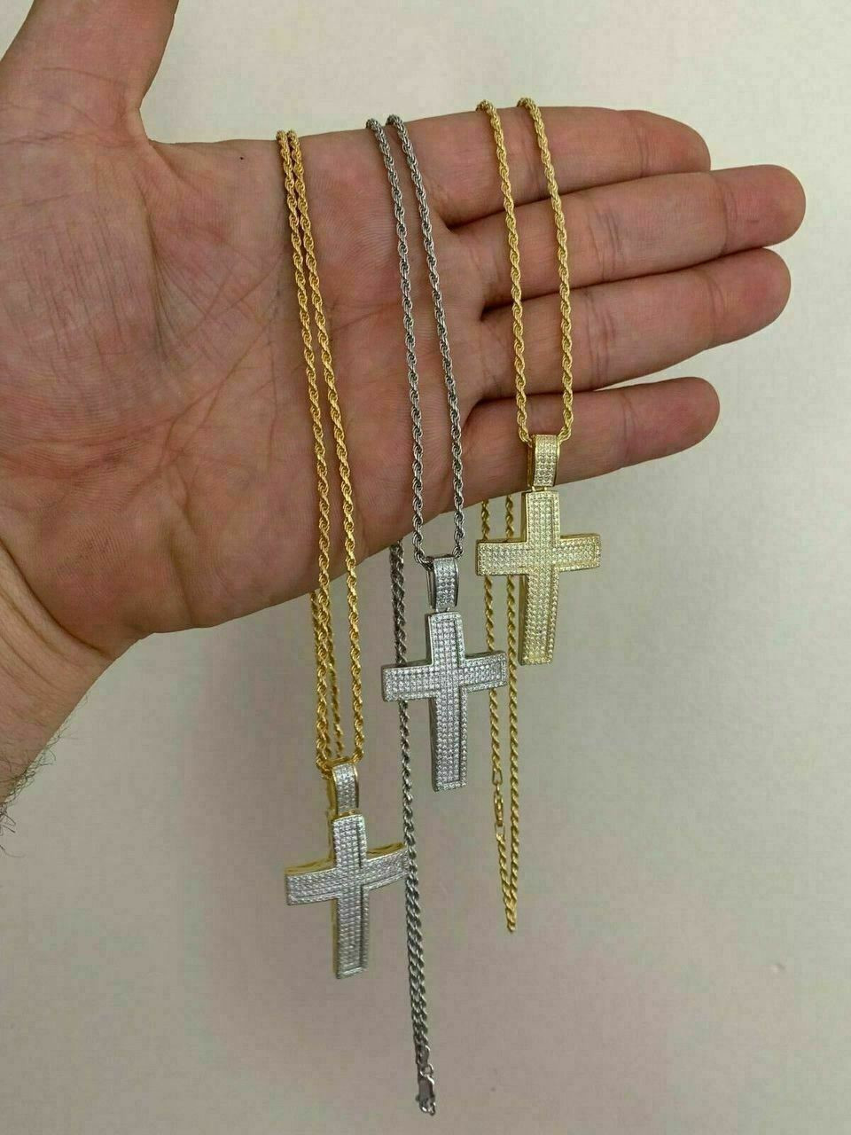 Men's Real Solid 925 Silver Cross Pendant Bust Down Crucifix