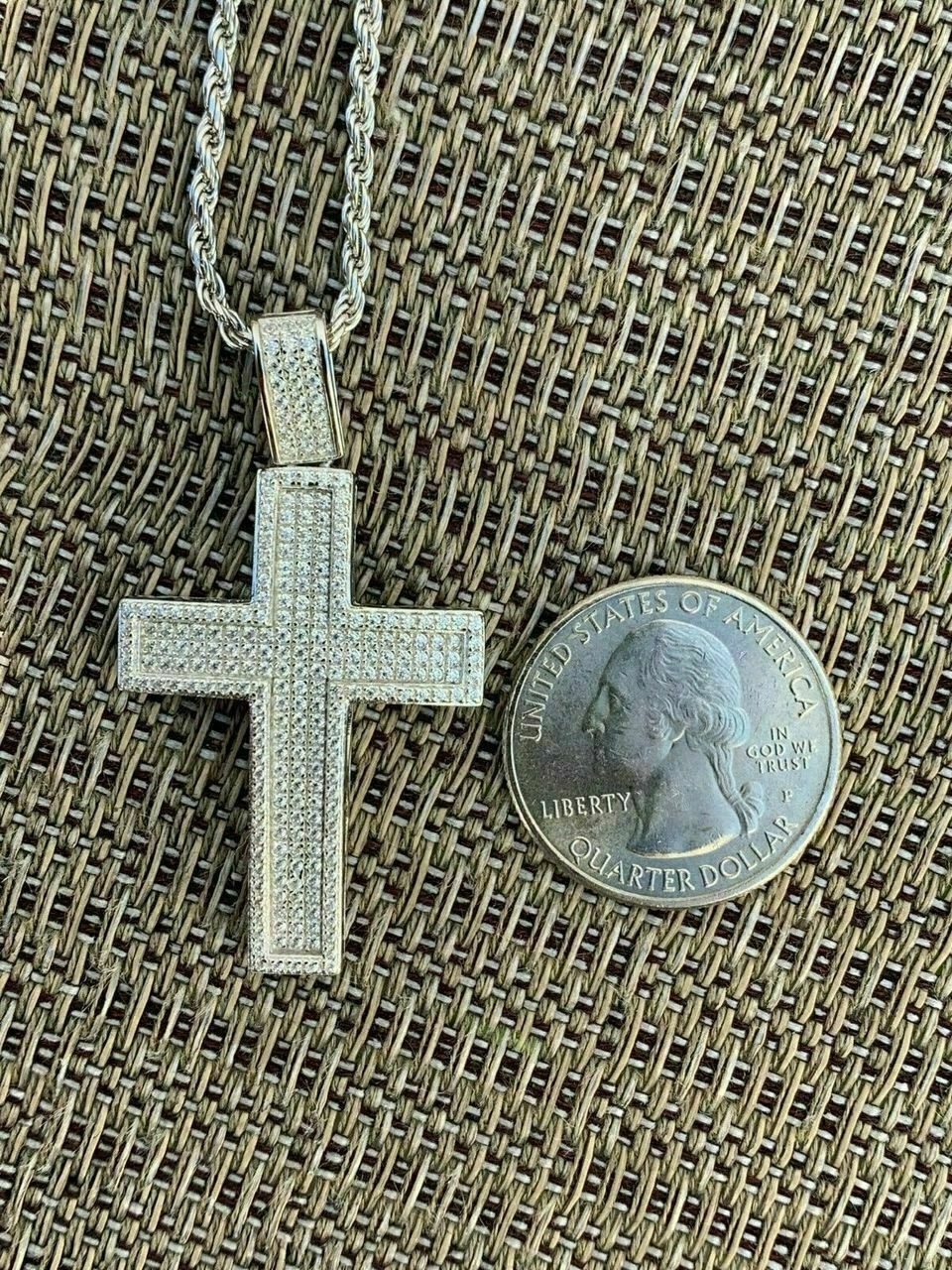 Men's Real Solid 925 Silver Cross Pendant Bust Down Crucifix
