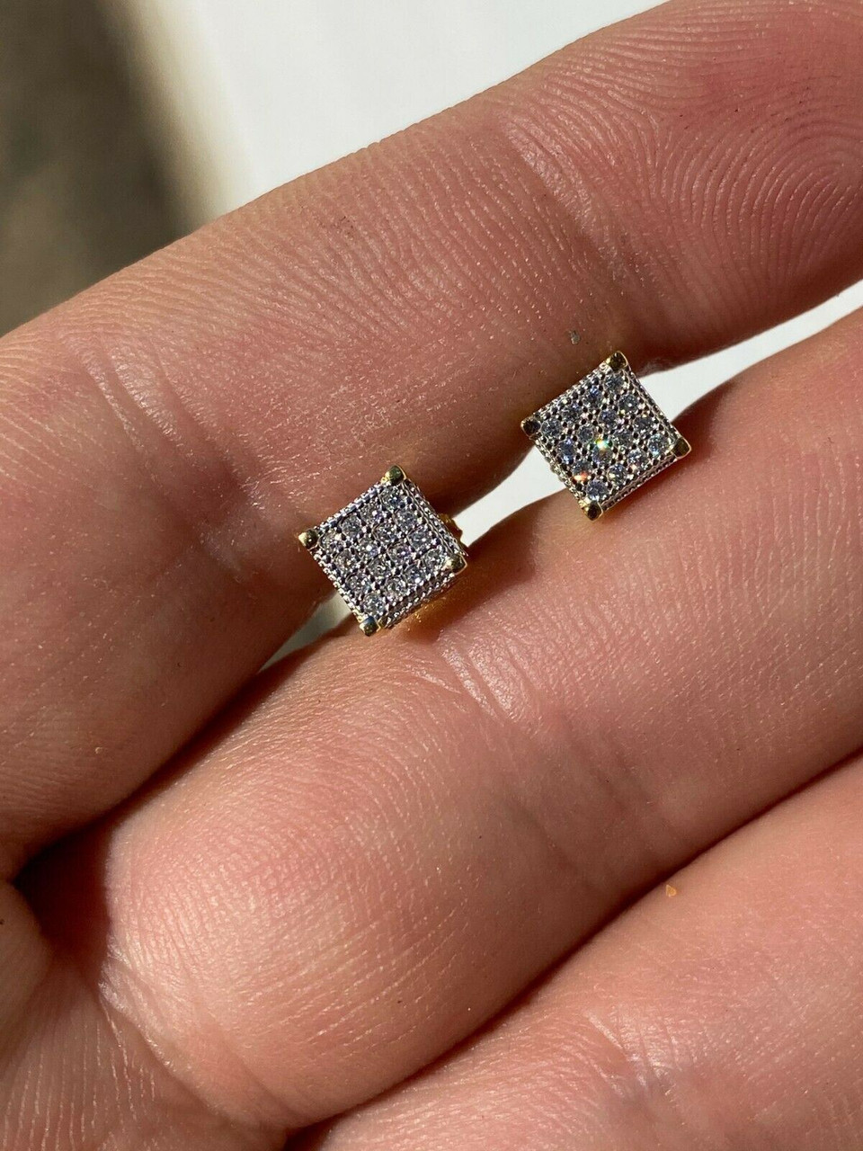 Mens Real Solid 925 Silver Iced CZ Hip Hop Earrings Studs