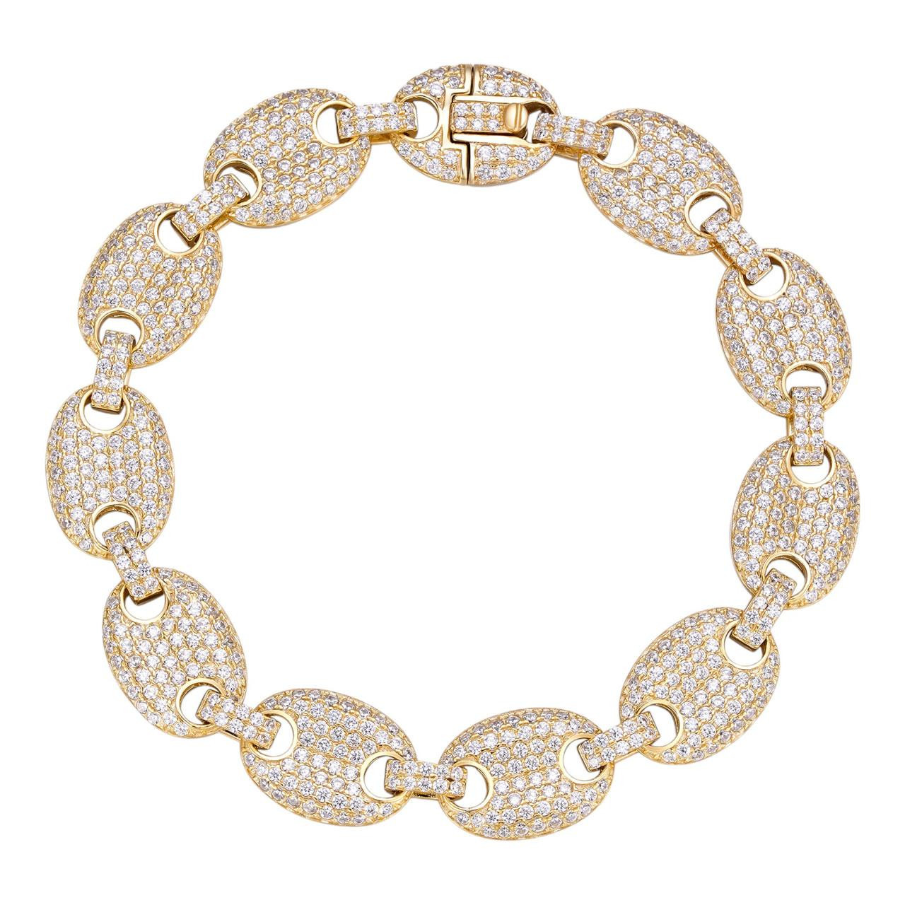 Mens 12mm Gucci Link Bracelet 14k Gold Over Solid 925
