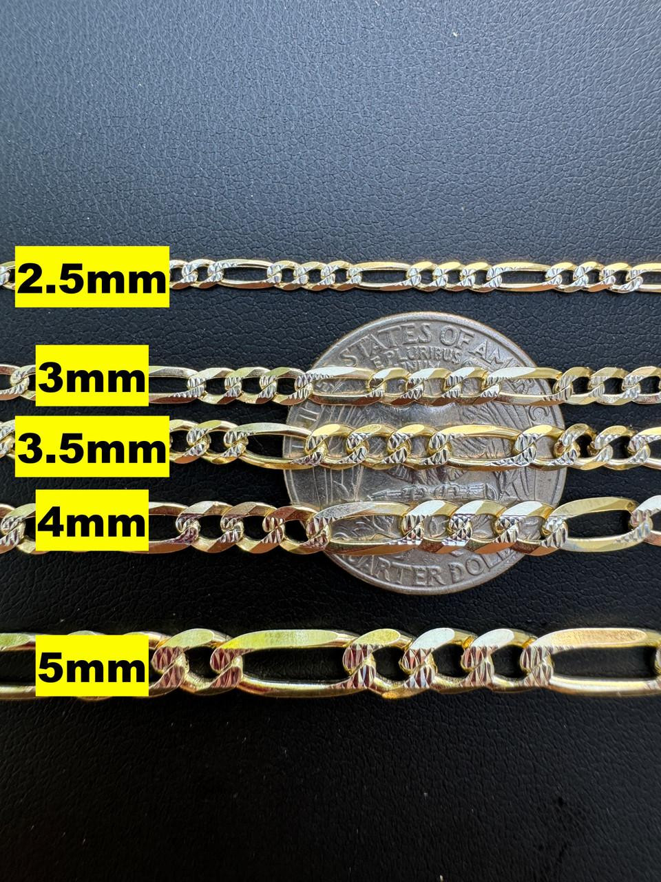14k Gold & Solid 925 Sterling Silver Figaro Link Chain Two