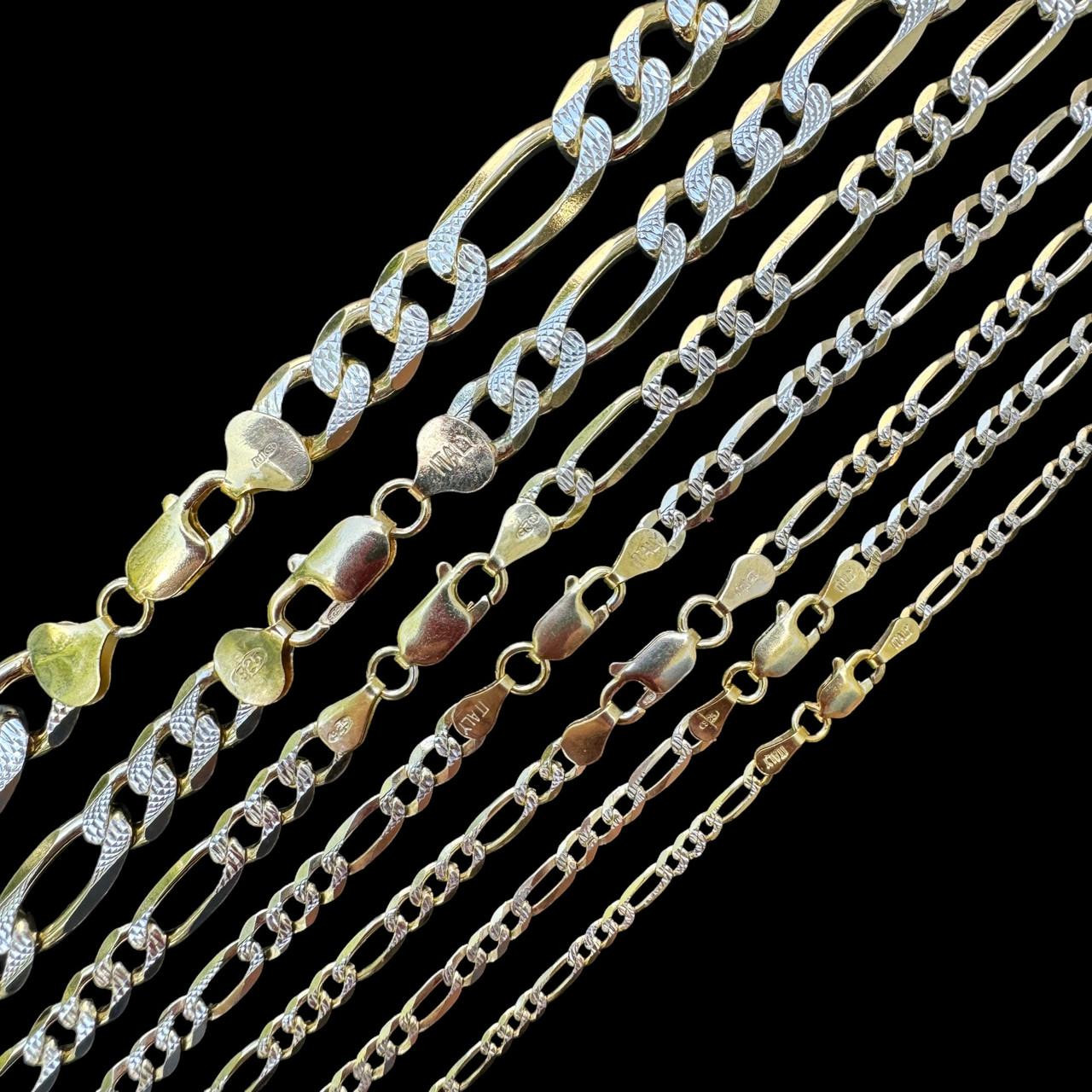 14k Gold & Solid 925 Sterling Silver Figaro Link Chain Two