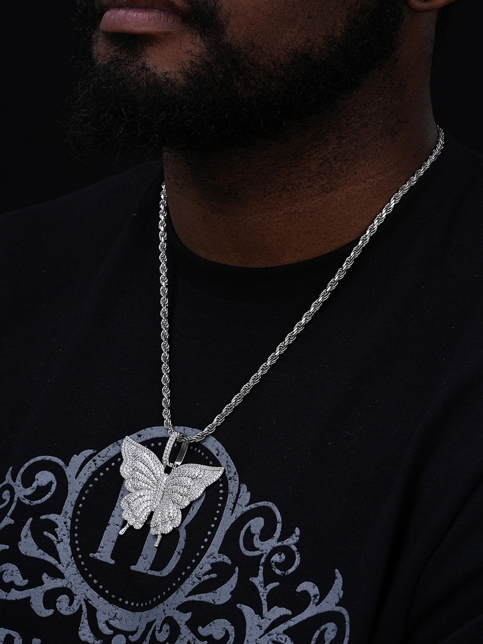 Solid 925 Silver HUGE Iced Butterly Hip Hop Pendant For Men