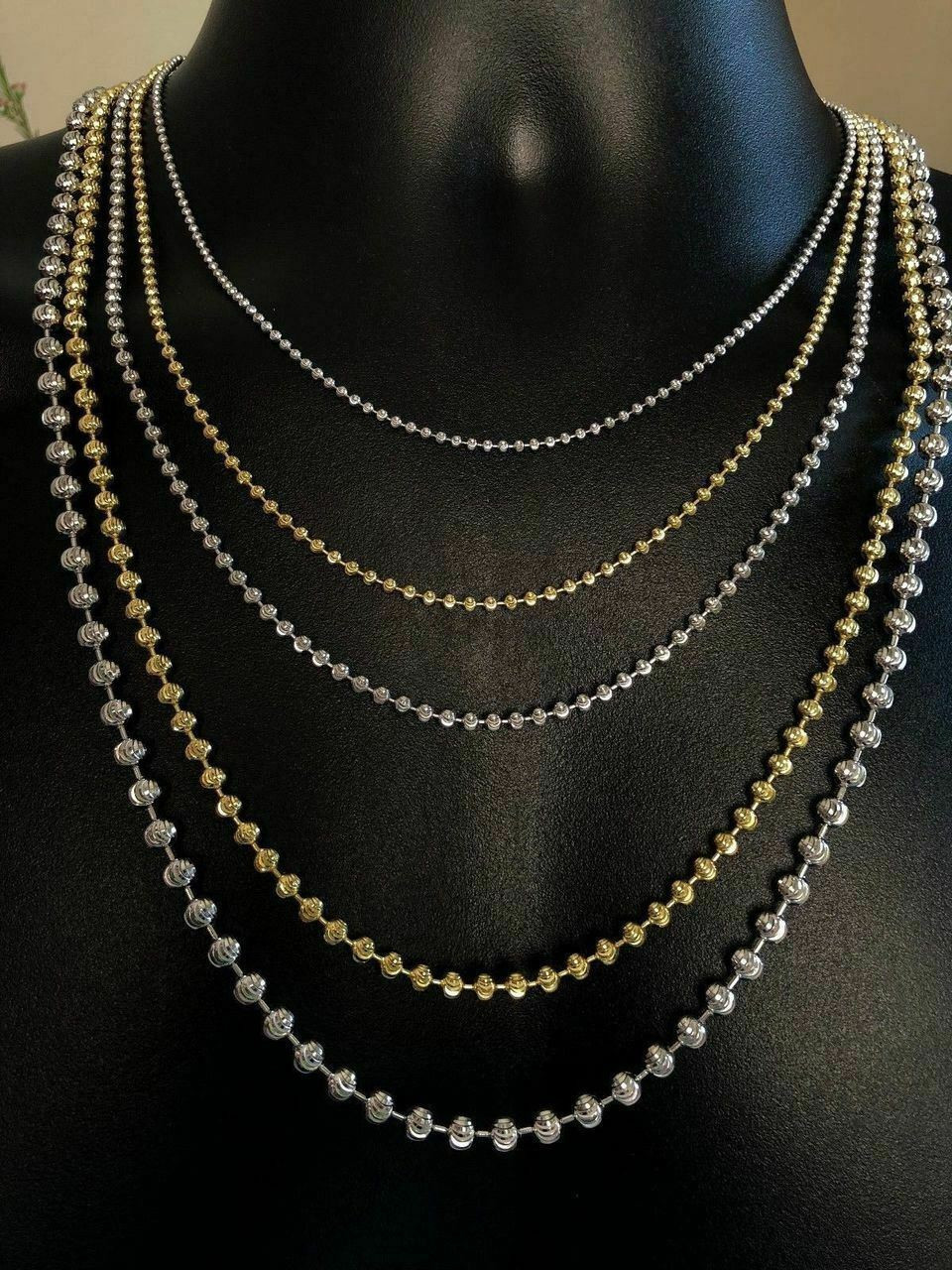 アクセサリー 925 wk cut ball necklace 5mm Diamond Cut Moon Cut Ball Bead Chain Necklace Real