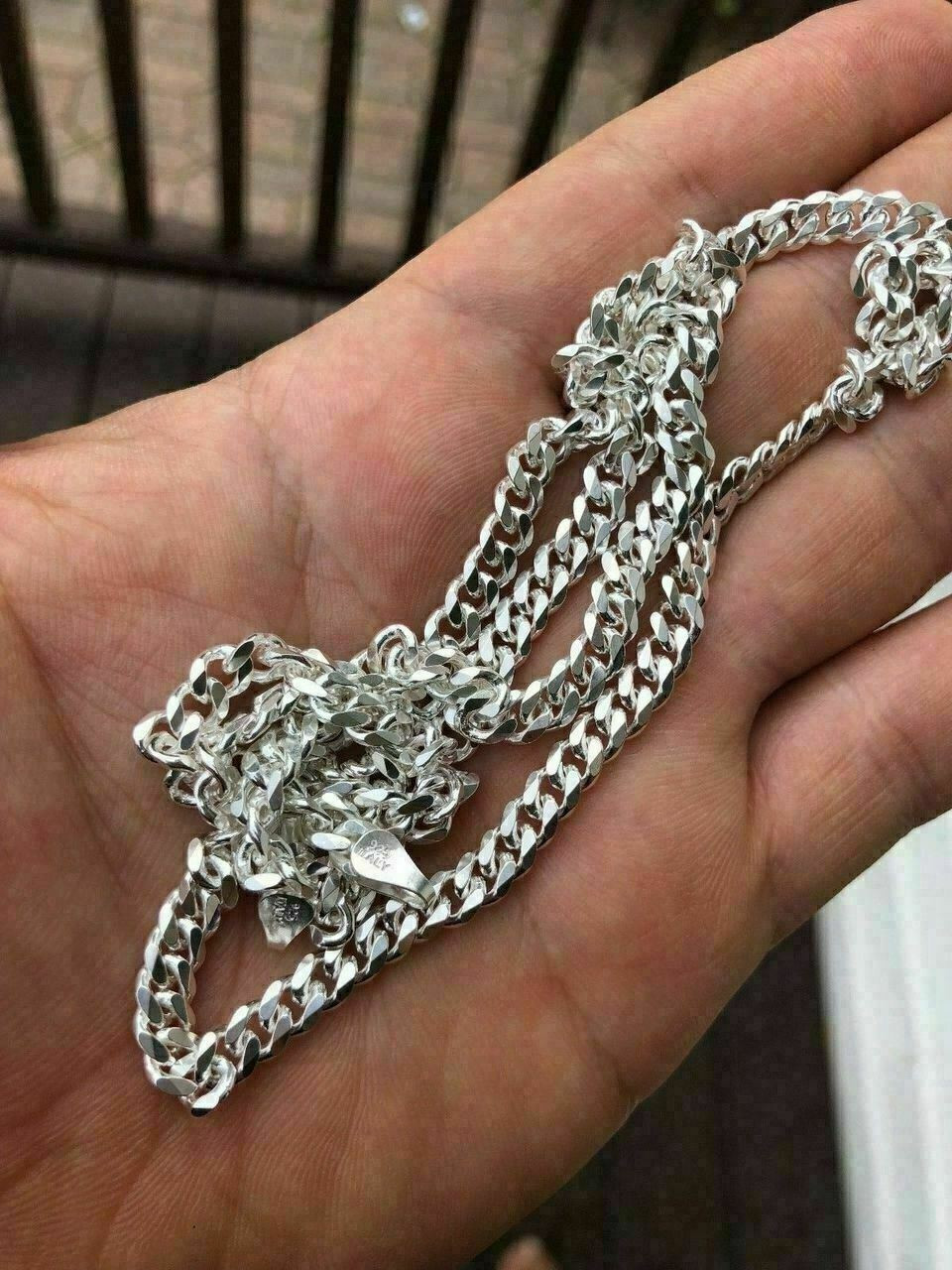 Men's 5mm Wide Real 925 Sterling Silver Cuban Link Chain - Nickel Free, Made In Italy, Hip Hop Style