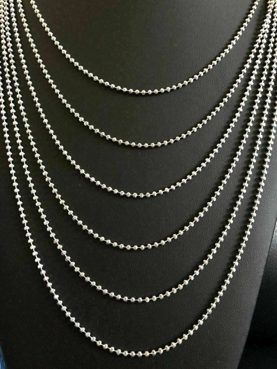 Real Solid 925 Sterling Silver Ball Moon Diamond Cut Chain