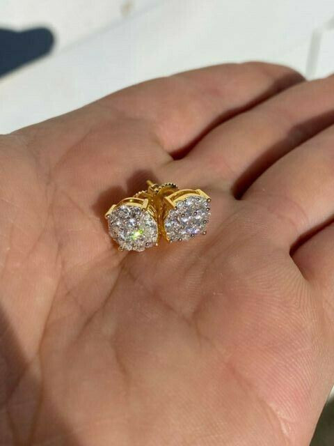 Boucles D'oreilles Carrées Hip Hop Argentées - Strass CZ Pavé, Dos à Vis, 6x6mm - Homme, Neuf Sans Emballage