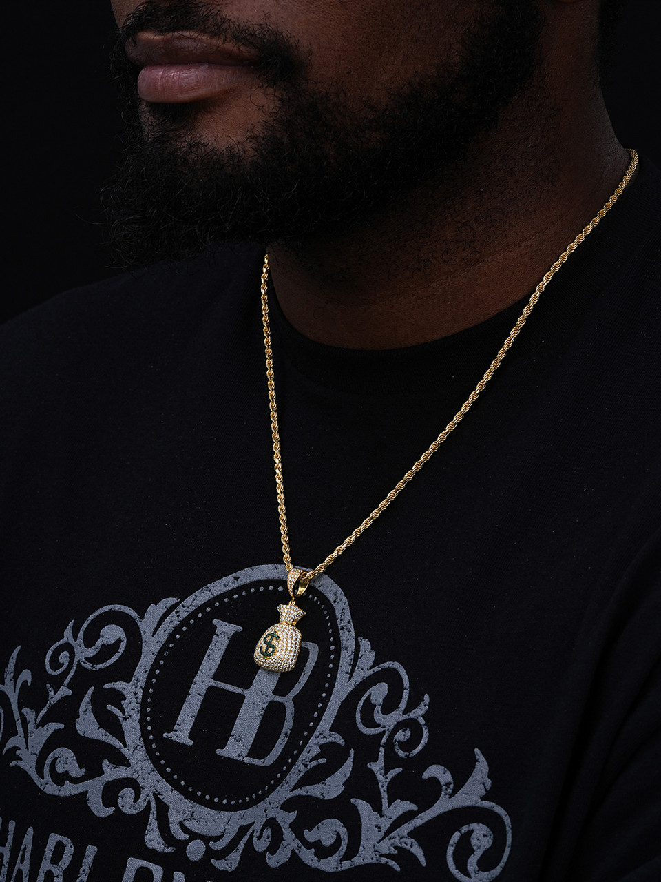 アクセサリー 14k YG Money Bag Pendant Icebox - Money Bag Diamond Pendant 14k Solid Gold 0.33ctw