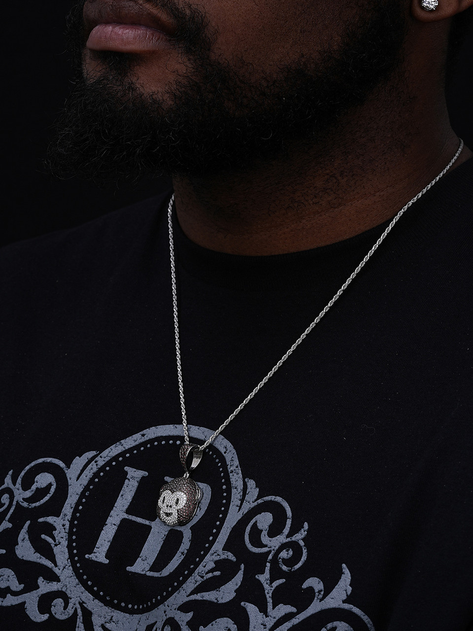 Real Solid 925 Silver Hip Hop Monkey Face Emoji Pendant