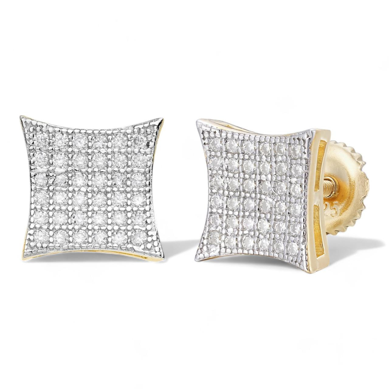 14k Gold Over Real 925 Sterling Silver Iced Diamond Square