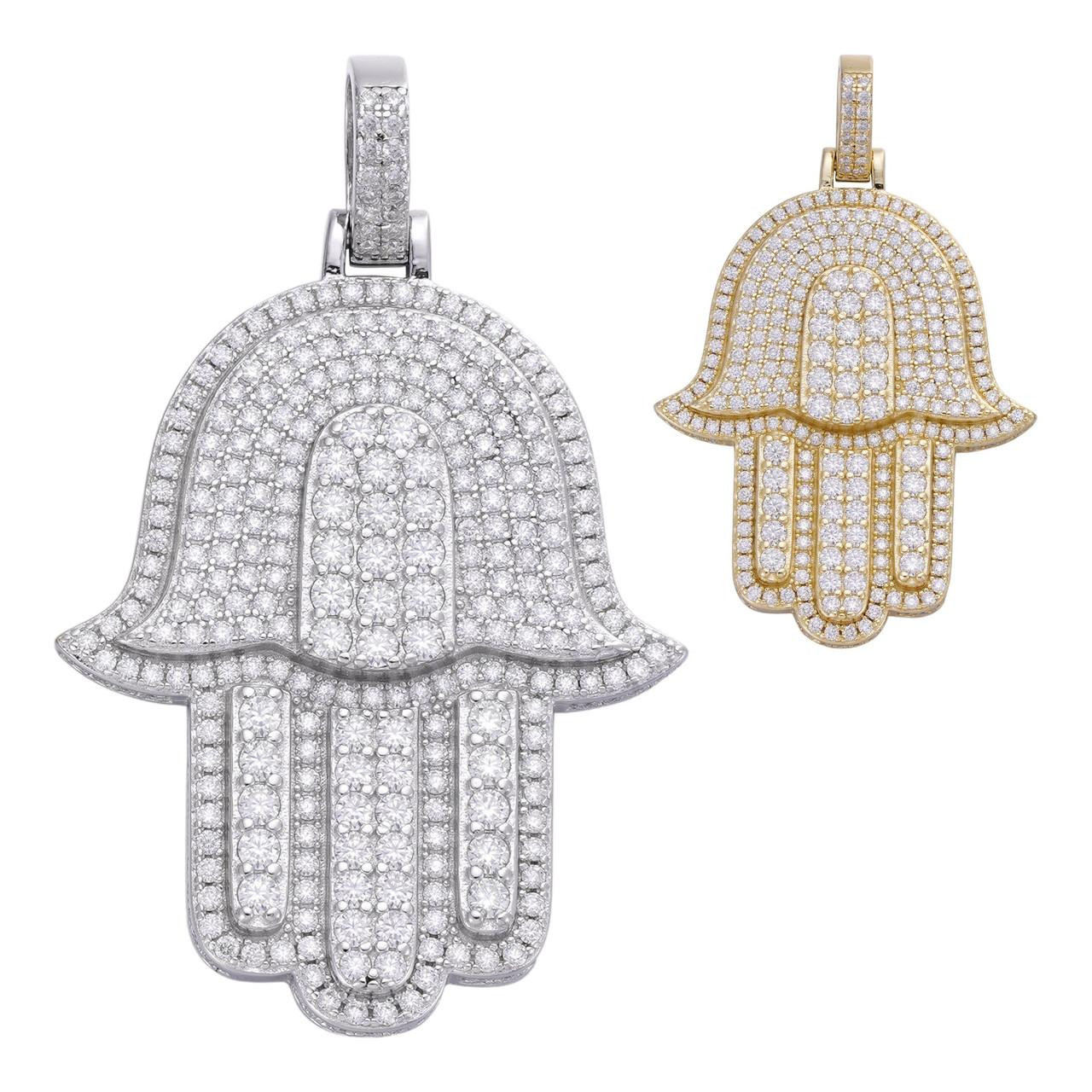Real 925 Sterling Silver Hip Hop Hamsa Hand Pendant Iced
