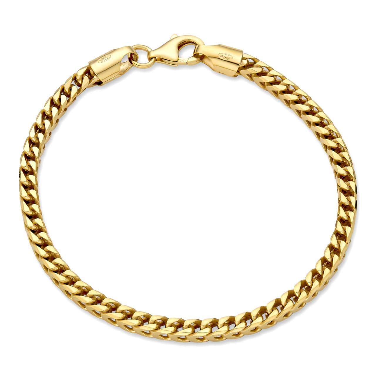 14k Gold Over Real Solid 925 Sterling Silver Franco Bracelet