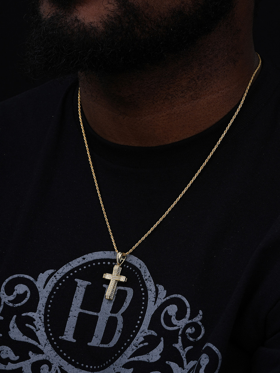 Collane Da Uomo In Oro Ciondolo A Croce In Stile Pepita Placcato - Foto 2