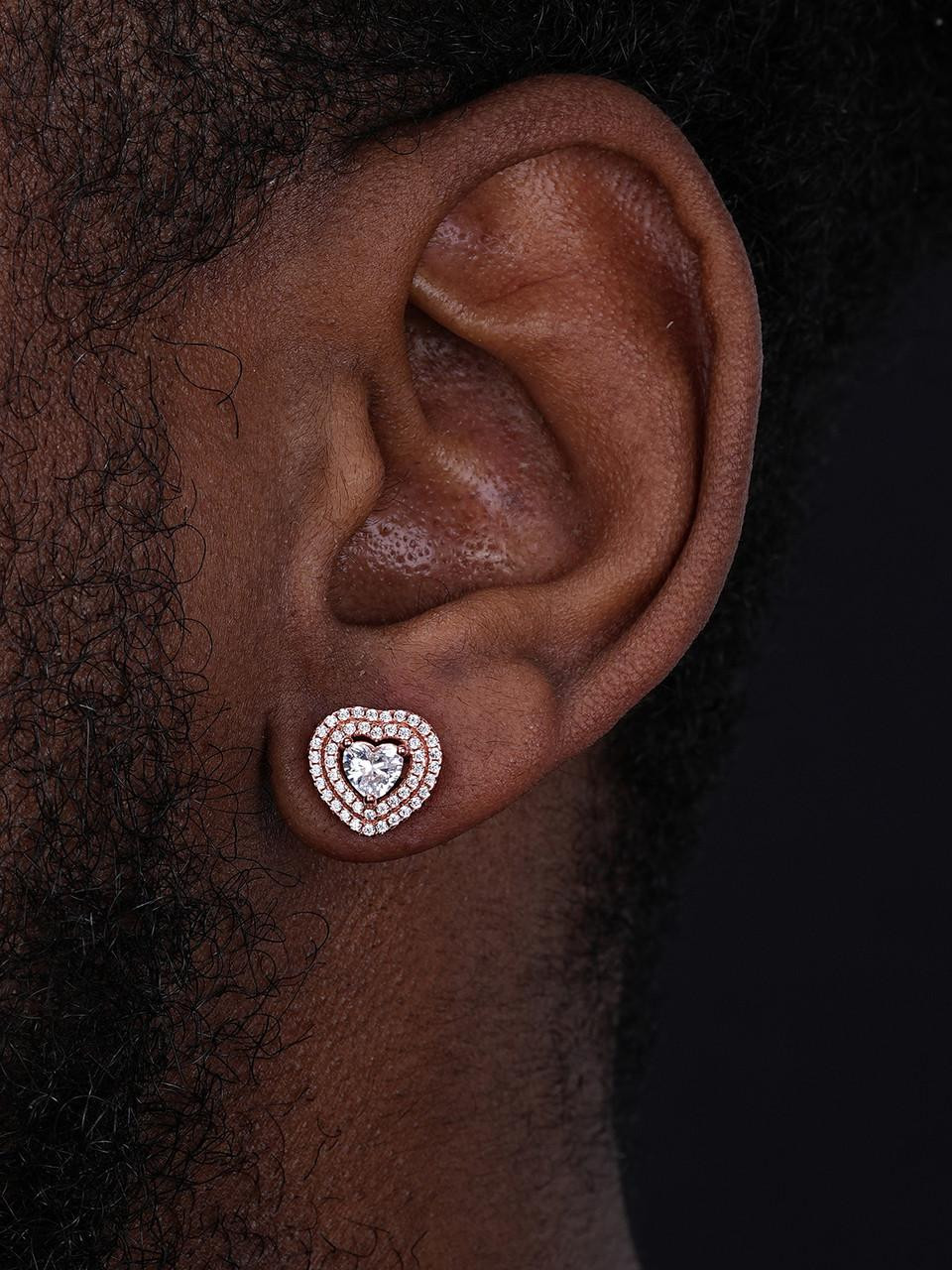 ★Hei★ sv925 special heart stone earring 14k Rose Gold Over Real 925 Silver Heart Earrings Diamond