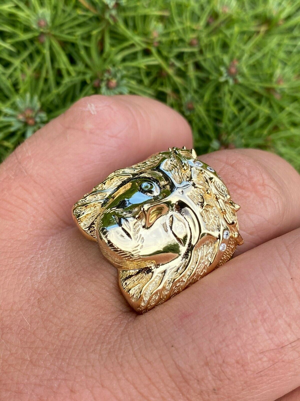 Mens Real 14k Yellow Gold Over Solid 925 Silver Jesus Face