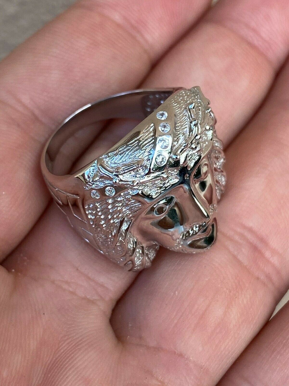 【STING925】 JESUS PIECE RING Mens Real 14k Yellow Gold Over Solid 925 Silver Jesus Face