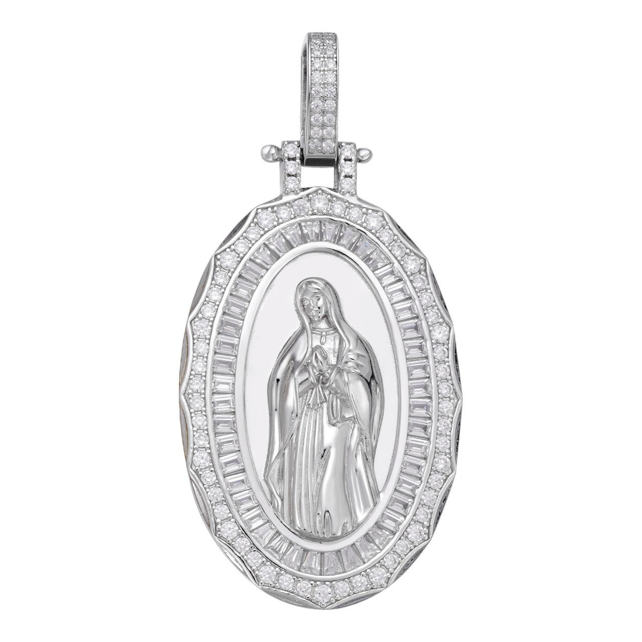 キングアイス ネックレス Virgin Mary Portrait Necklace Real 925 Sterling Silver Virgin Mary Necklace Pendant Iced