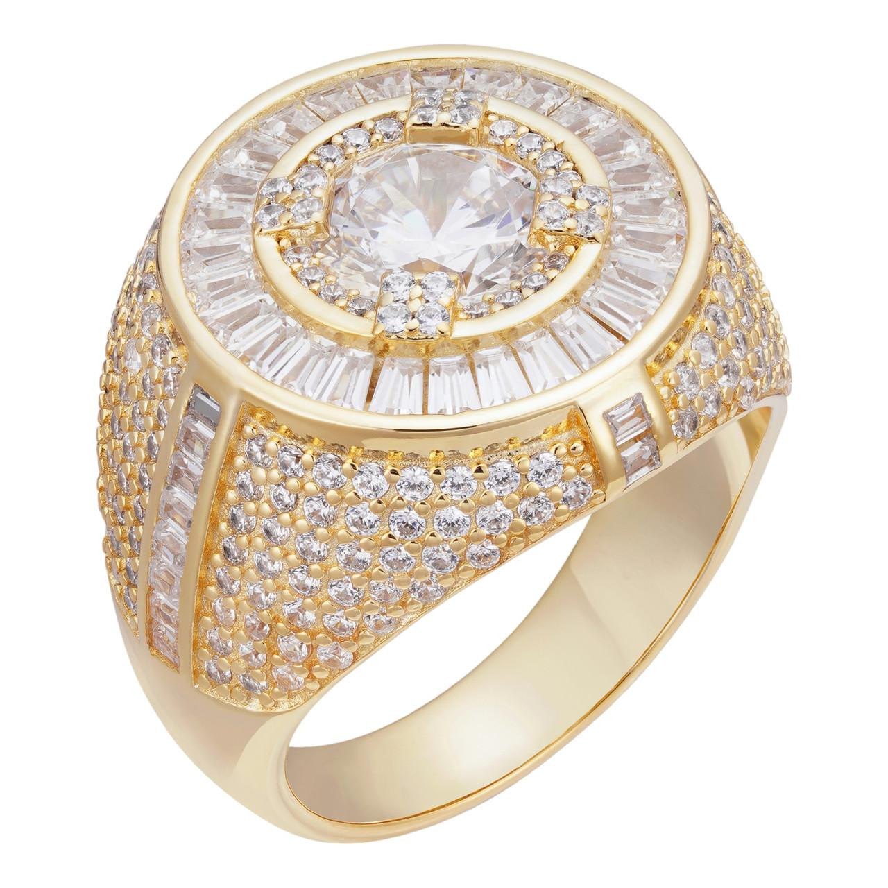 Men's 14k Gold Over Solid 925 Sterling Silver Big Diamond