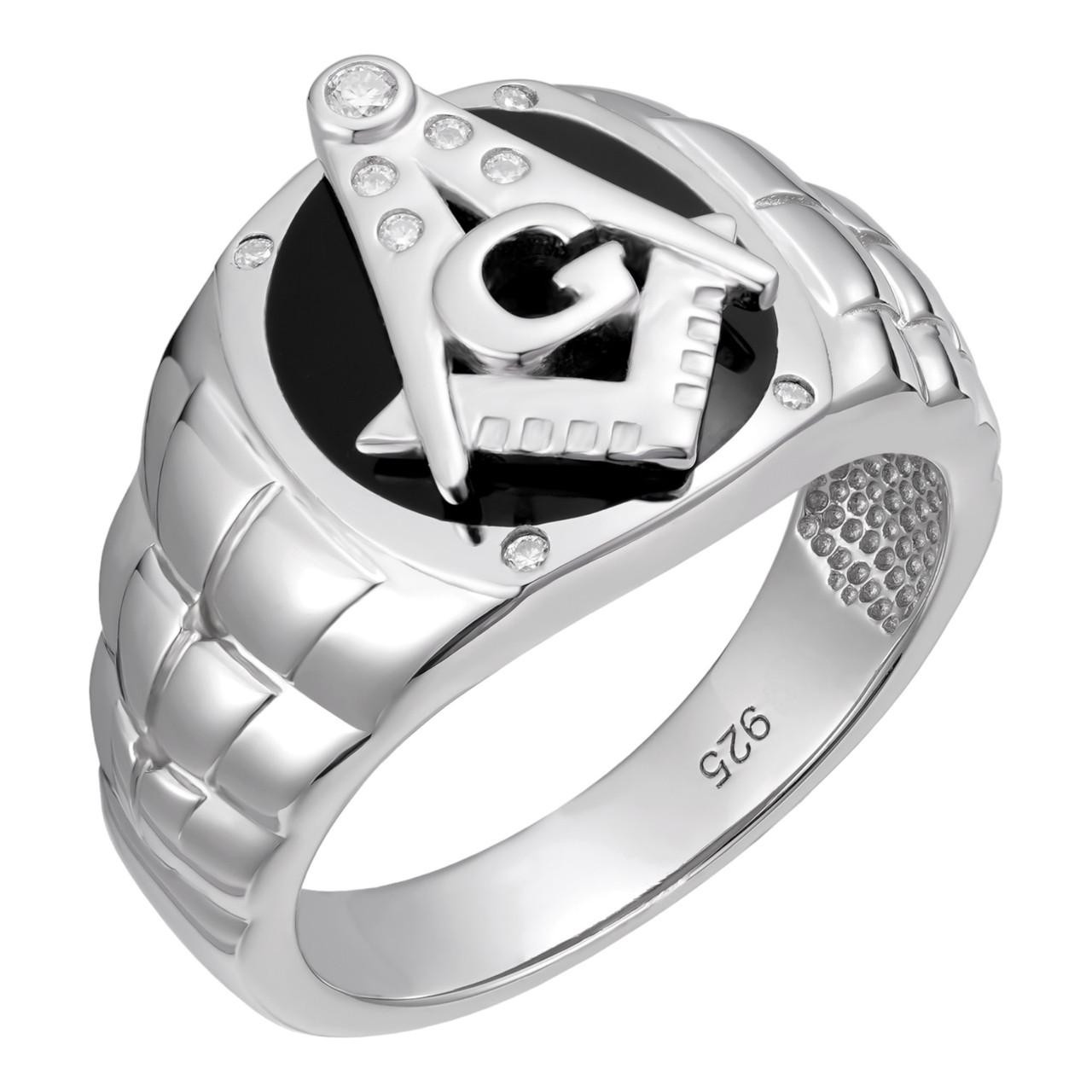 Mens Real Solid 925 Sterling Silver Ring FreeMason Masonic