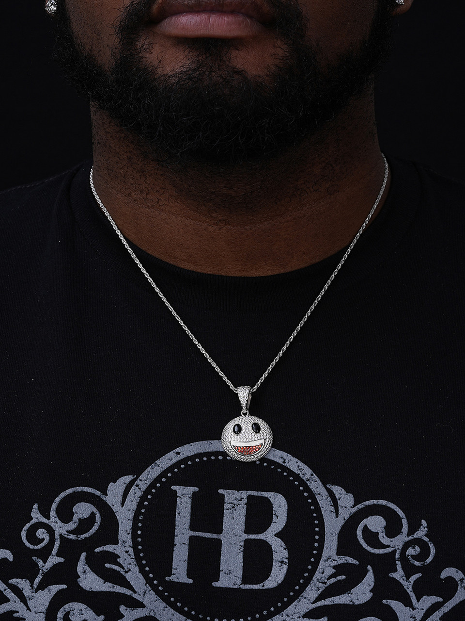 Real 925 Sterling Silver Hip Hop Smiley Face Emoji Pendant