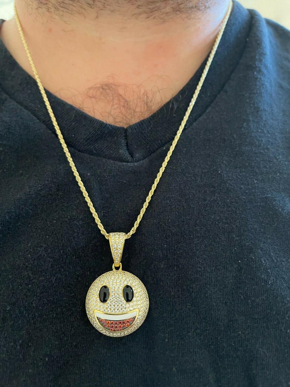 ☺Himi☺ Real Solid 925 Silver Hip Hop Monkey Face Emoji Pendant