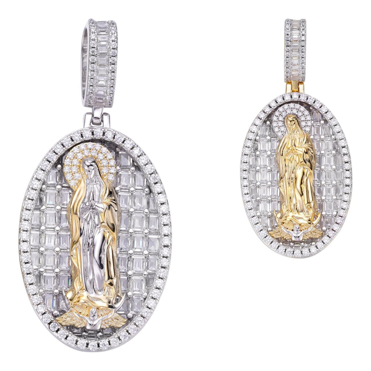 日本未入荷☆KING ICE☆Our Lady of Grace Virgin Mary Necklace Real 925 Sterling Silver & 14k Gold - Virgin Mary Necklace
