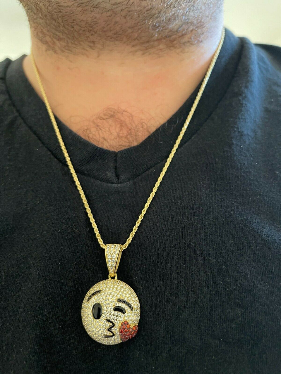 ～(⋆ᵕᴗᵕ⋆)～ Real Solid 925 Silver Hip Hop Monkey Face Emoji Pendant