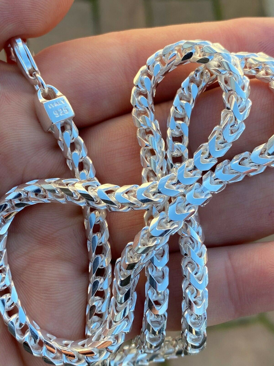 Solid 925 Sterling Silver Franco Chain 5mm Thick Hip Hop Mens