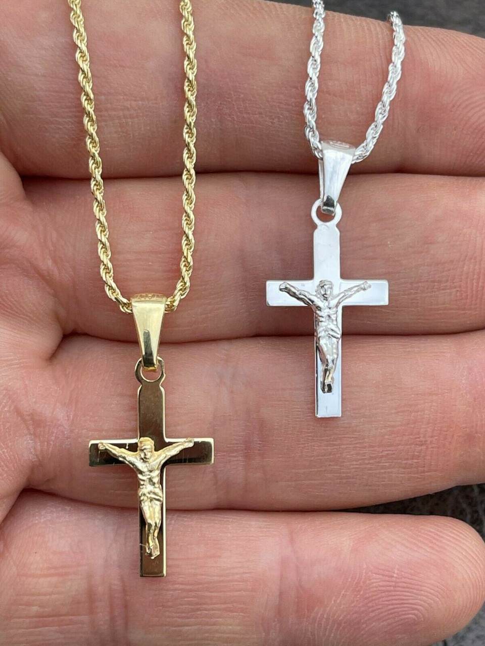 925 Sterling Silver Plain Gold Cross Jesus Crucifix Pendant