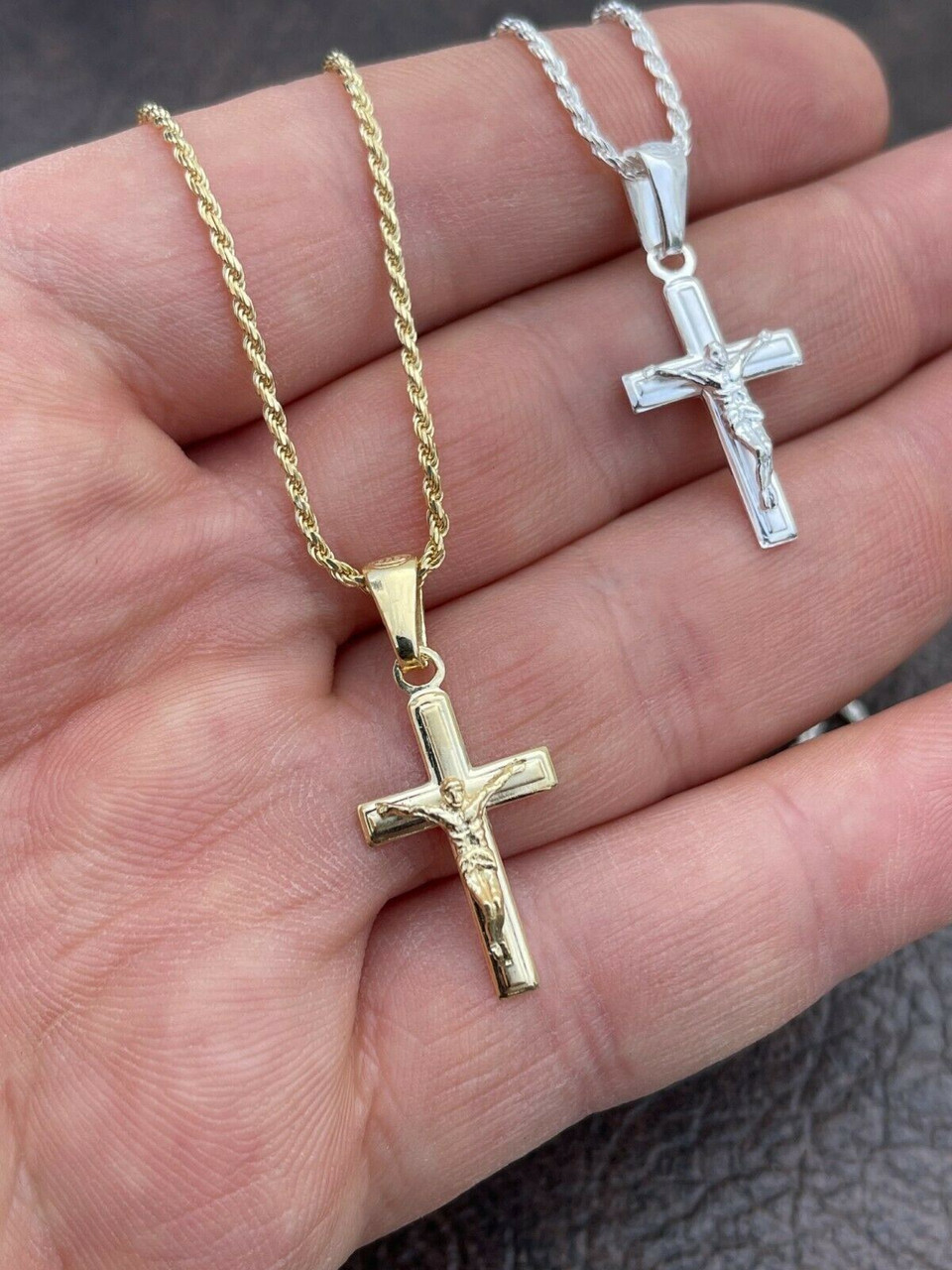 Mens Ladies Real 925 Silver Plain Gold Cross Crucifix Pendant