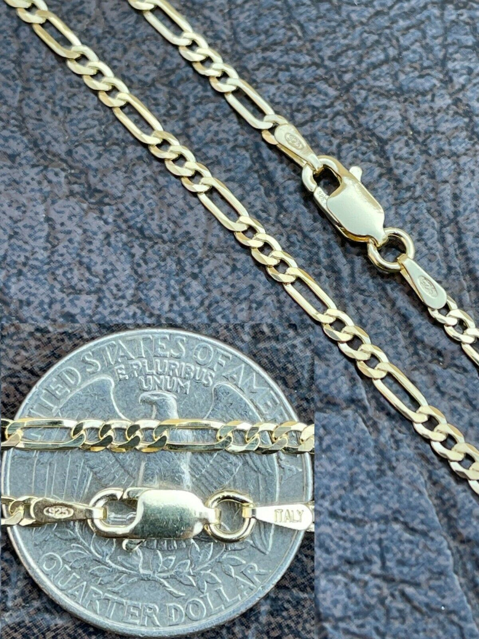 Bracelet Fake Figaro Chain 14k Gold Over Solid 925 Sterling Silver