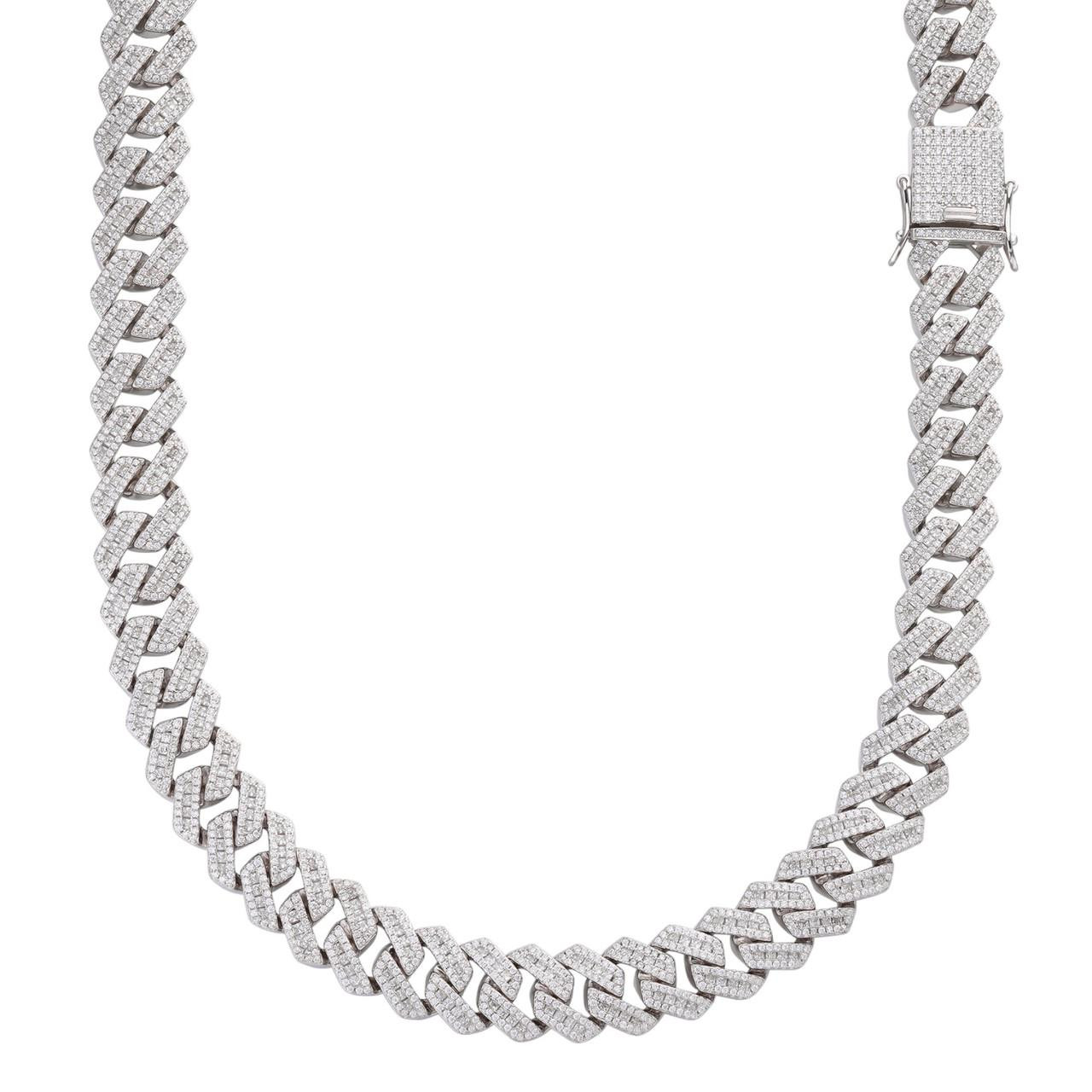 Mens Solid 925 Sterling Silver Baguette Prong Cuban Chain Hip Hop