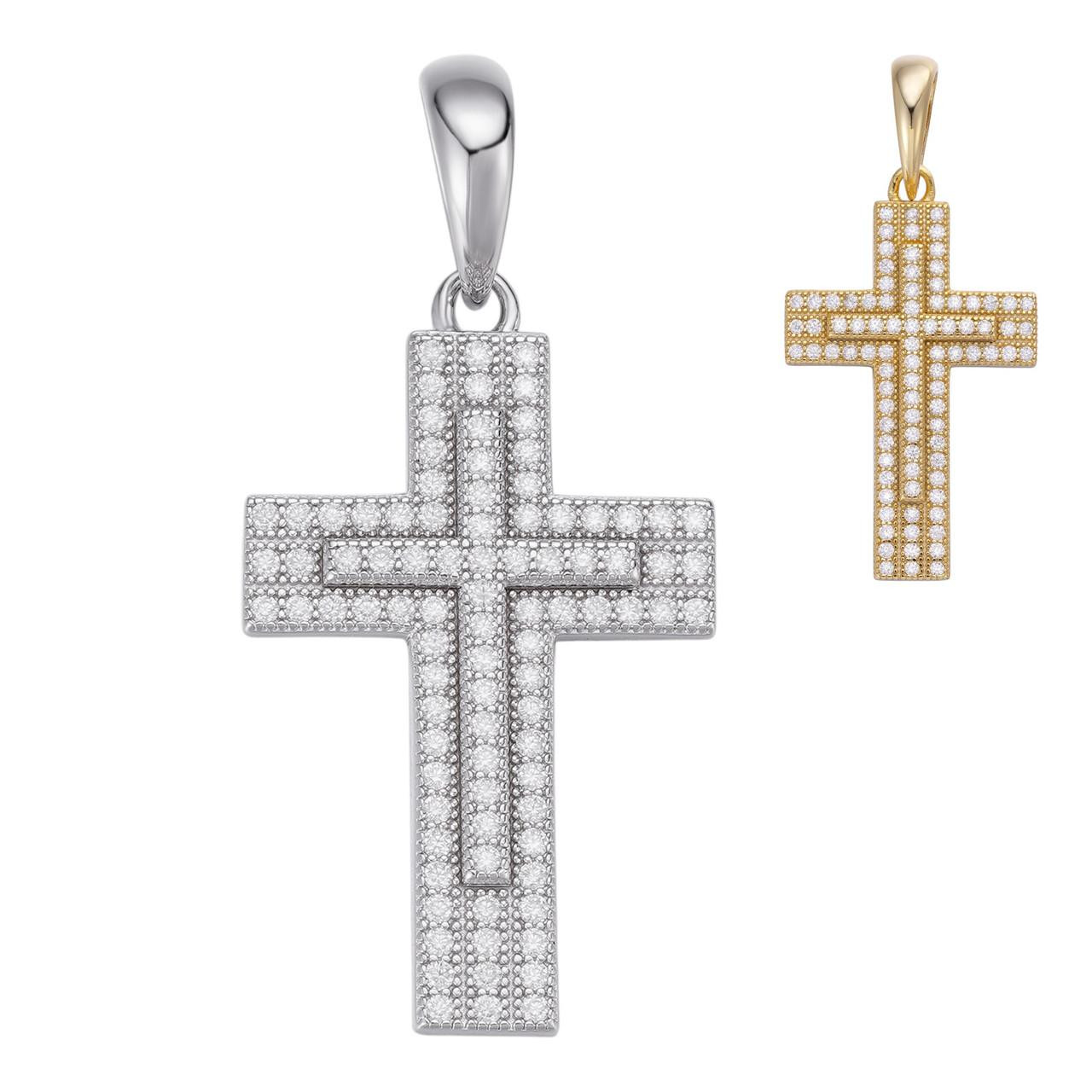 925 Sterling Silver Cross Pendant Necklace Iced MOISSANITE