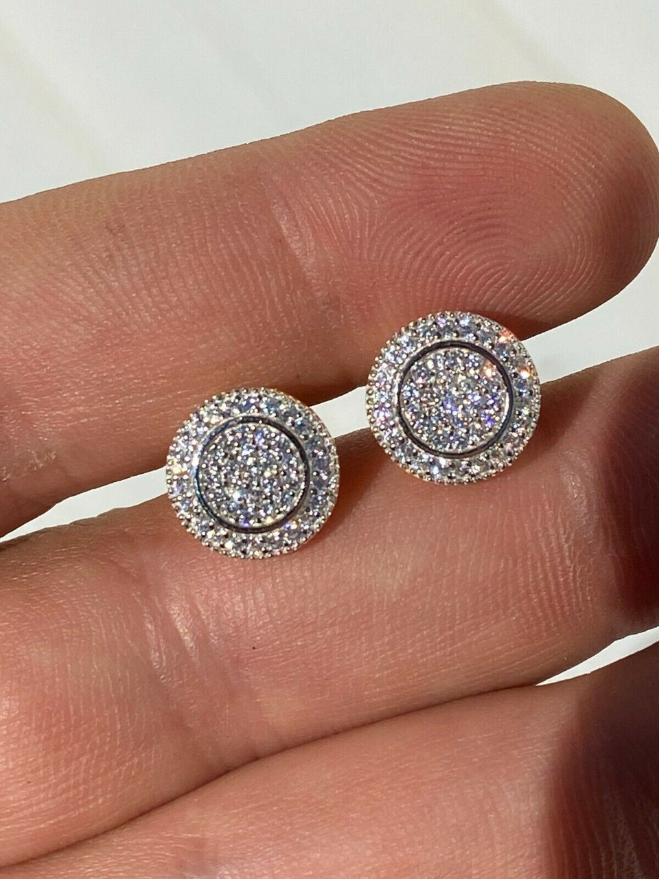 ★ wing bling★ 14k post celis moissanite earrings MOISSANITE Cluster Iced Out #1 Bestseller Halo Set Stud
