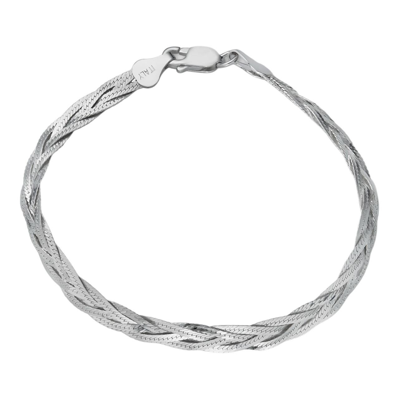 Solid 925 Sterling Silver Ladies 6mm Twisted Braided Herringbone