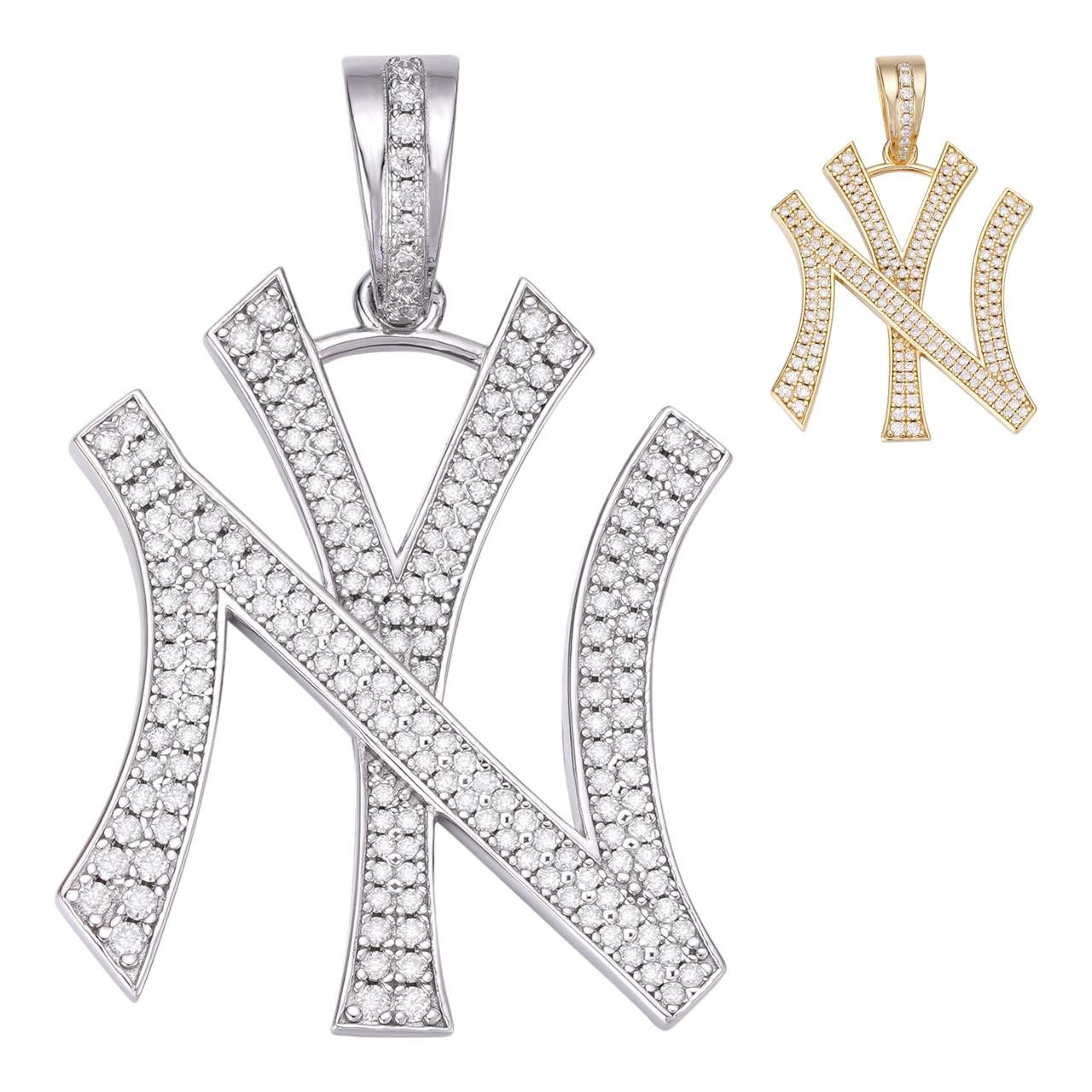 New York Yankees Pendant 14k Gold Vermeil Or 925 Silver CZ Stones Small