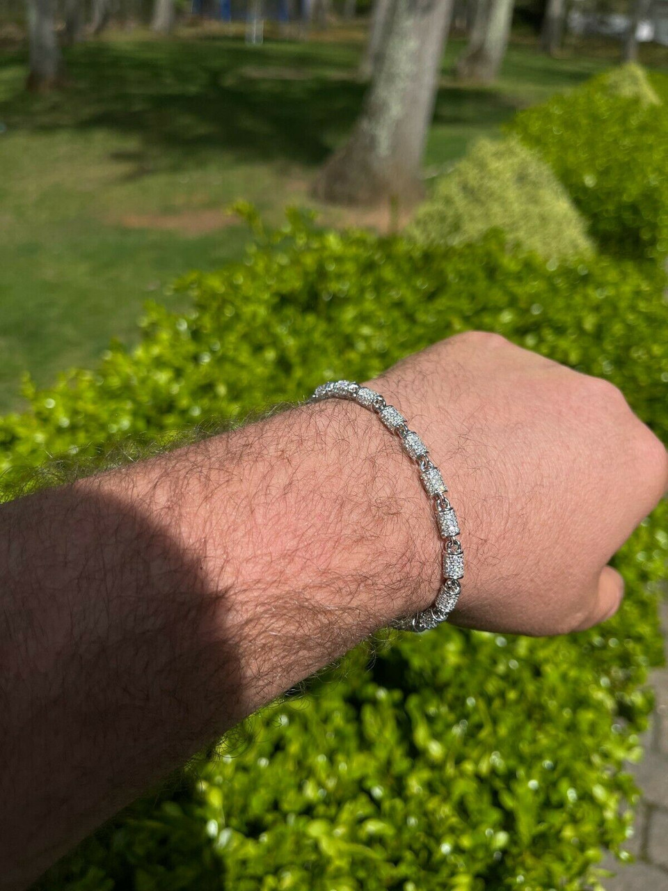 Men's Barrel Tennis Bracelet Solid 925 Sterling Silver Iced