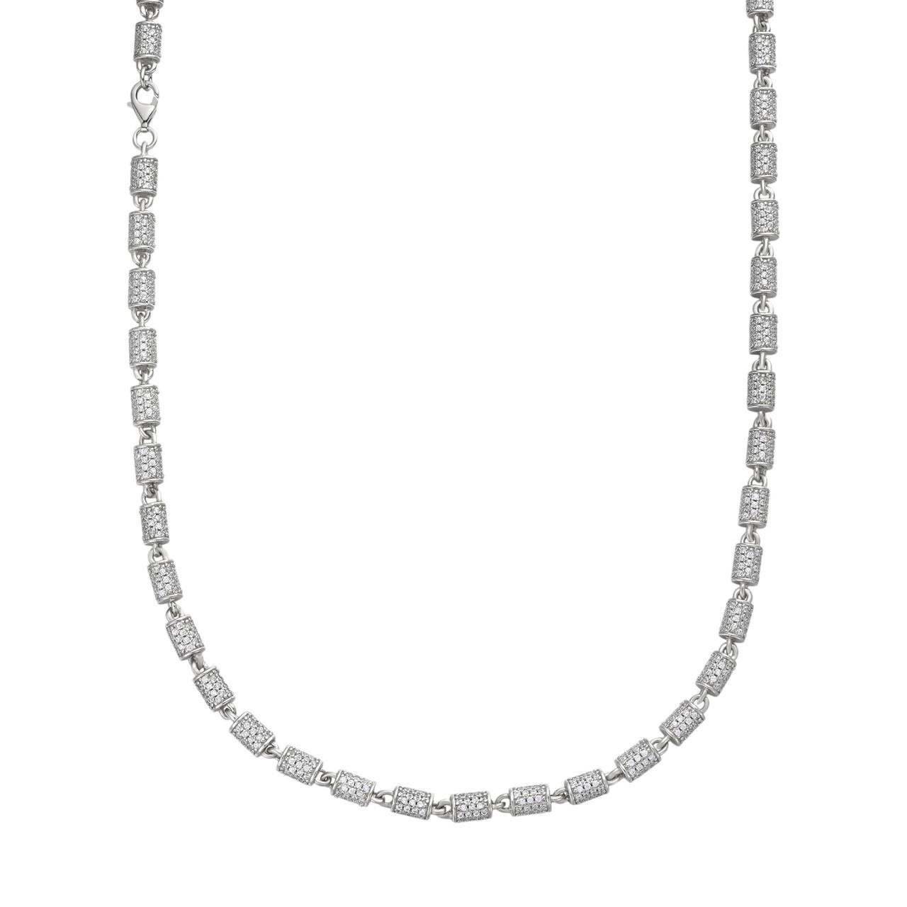 Men Barrel Chain Real Solid 925 Silver Iced Flooded Out Diamond