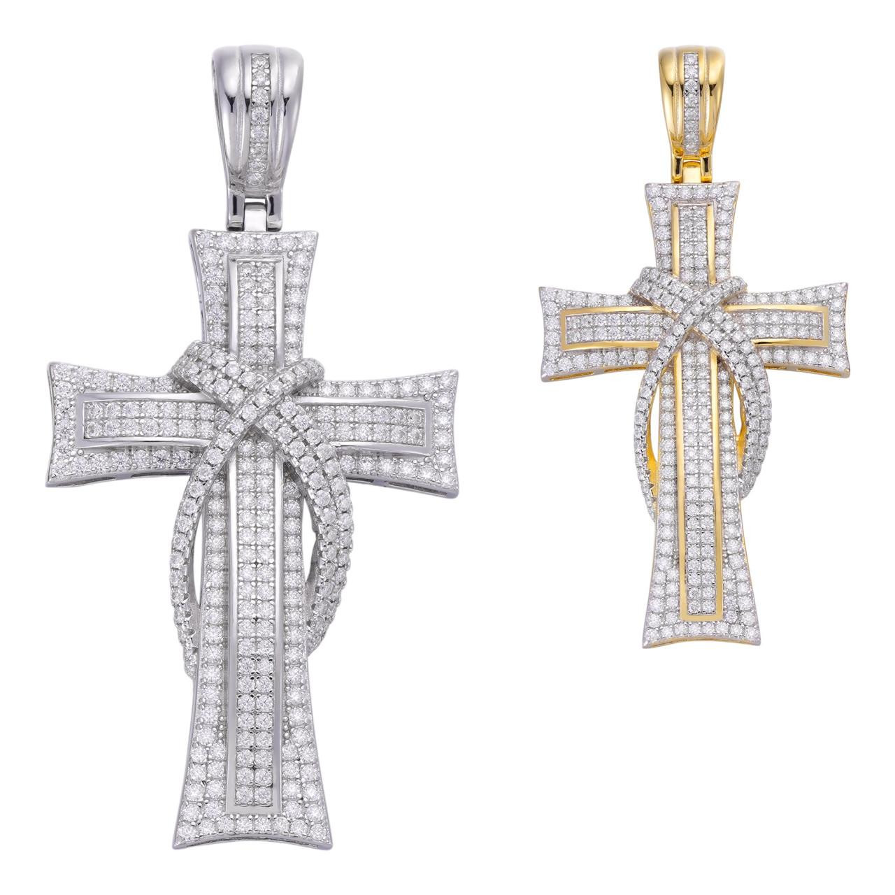 MOISSANITE Real 925 Silver Gold Cross Pendant Necklace Iced