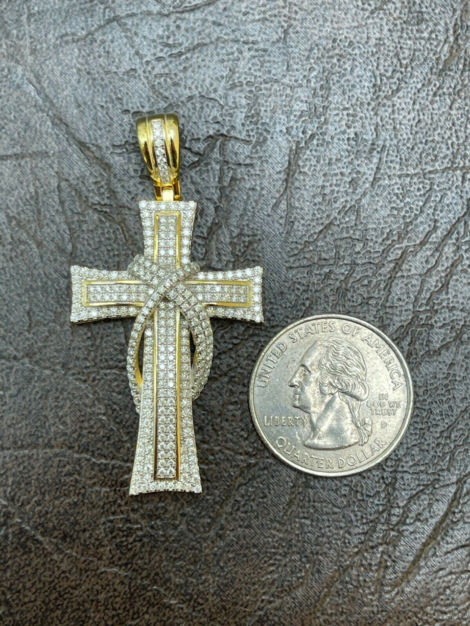 MOISSANITE Real 925 Silver Gold Cross Pendant Necklace Iced