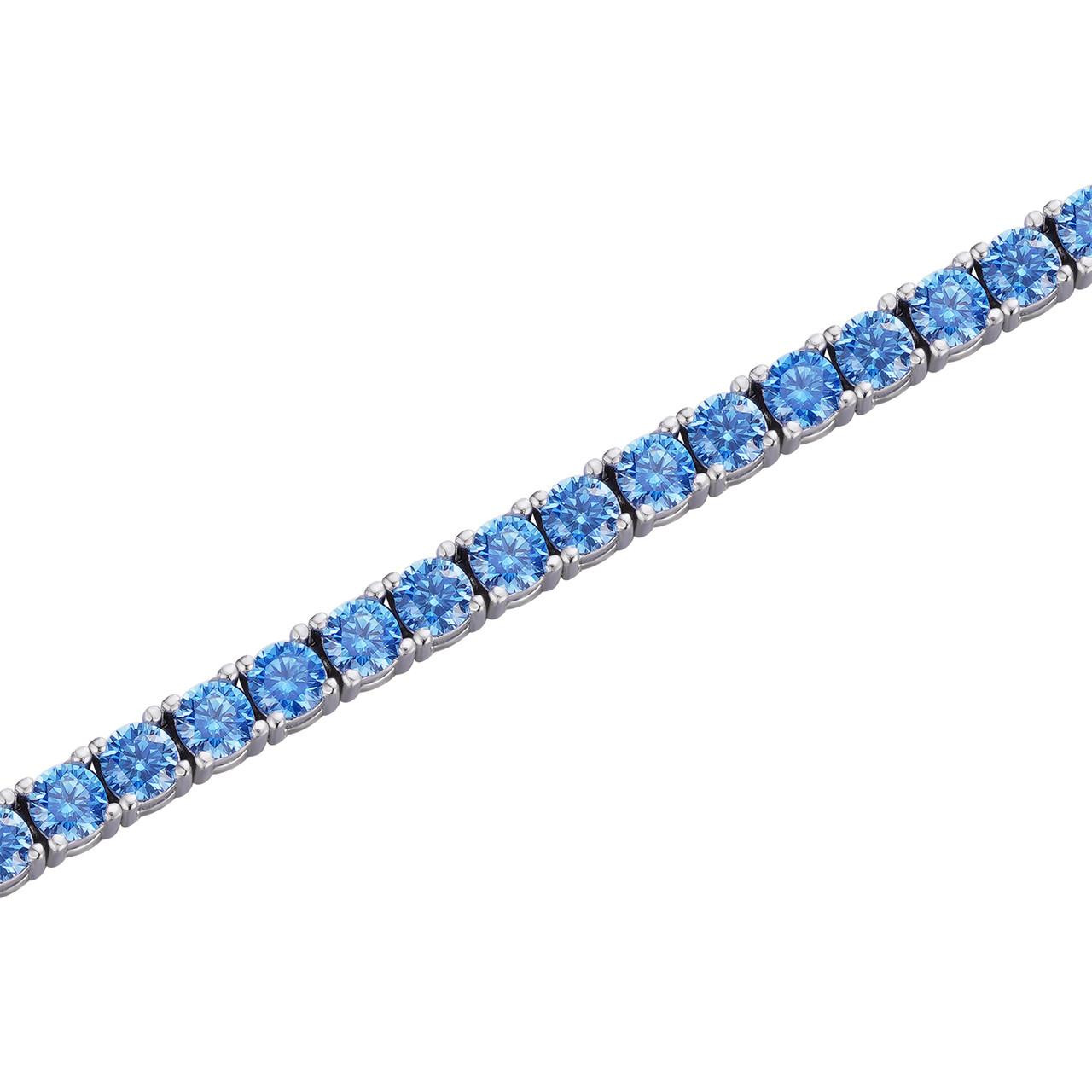 Tennis Chain Real 925 Sterling Silver Aquamarine Blue
