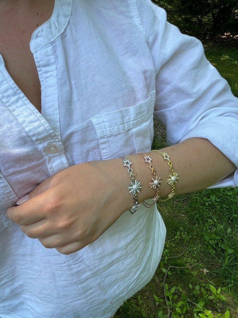 Real 925 Silver / Yellow Rose Gold Flower W. Star Infinity