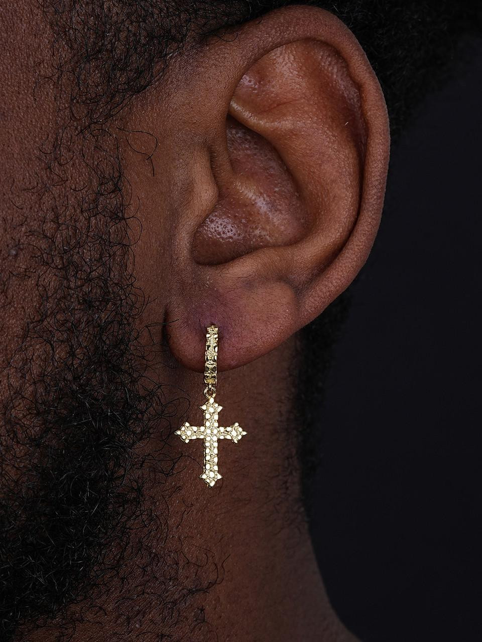 ラスト1 Gucci Cross Motif Hoop Earrings 14K Gold Over Real 925 Sterling Silver Mens Ladies Nugget