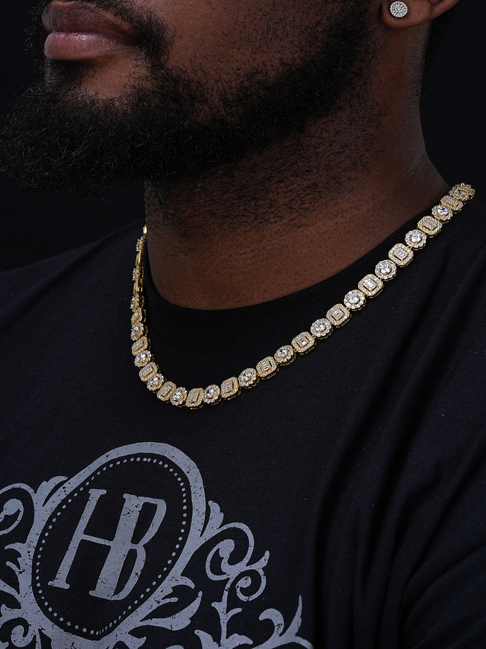 Men's Baguette Tennis Chain 14k Gold & Solid 925 Silver Iced