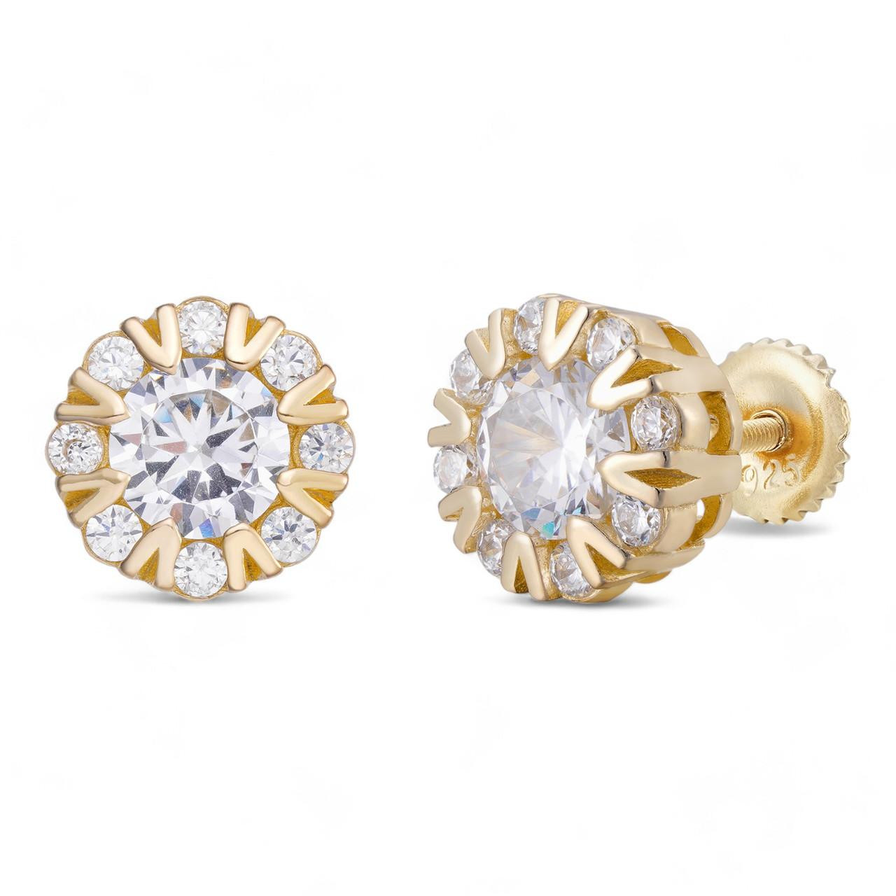 14k Gold & 925 Silver Iced CZ Out Hip Hop Earrings Studs