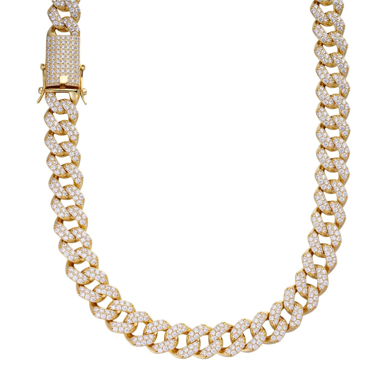 Real Miami Cuban Link Chain Iced MOISSANITE 14k Gold Solid 925