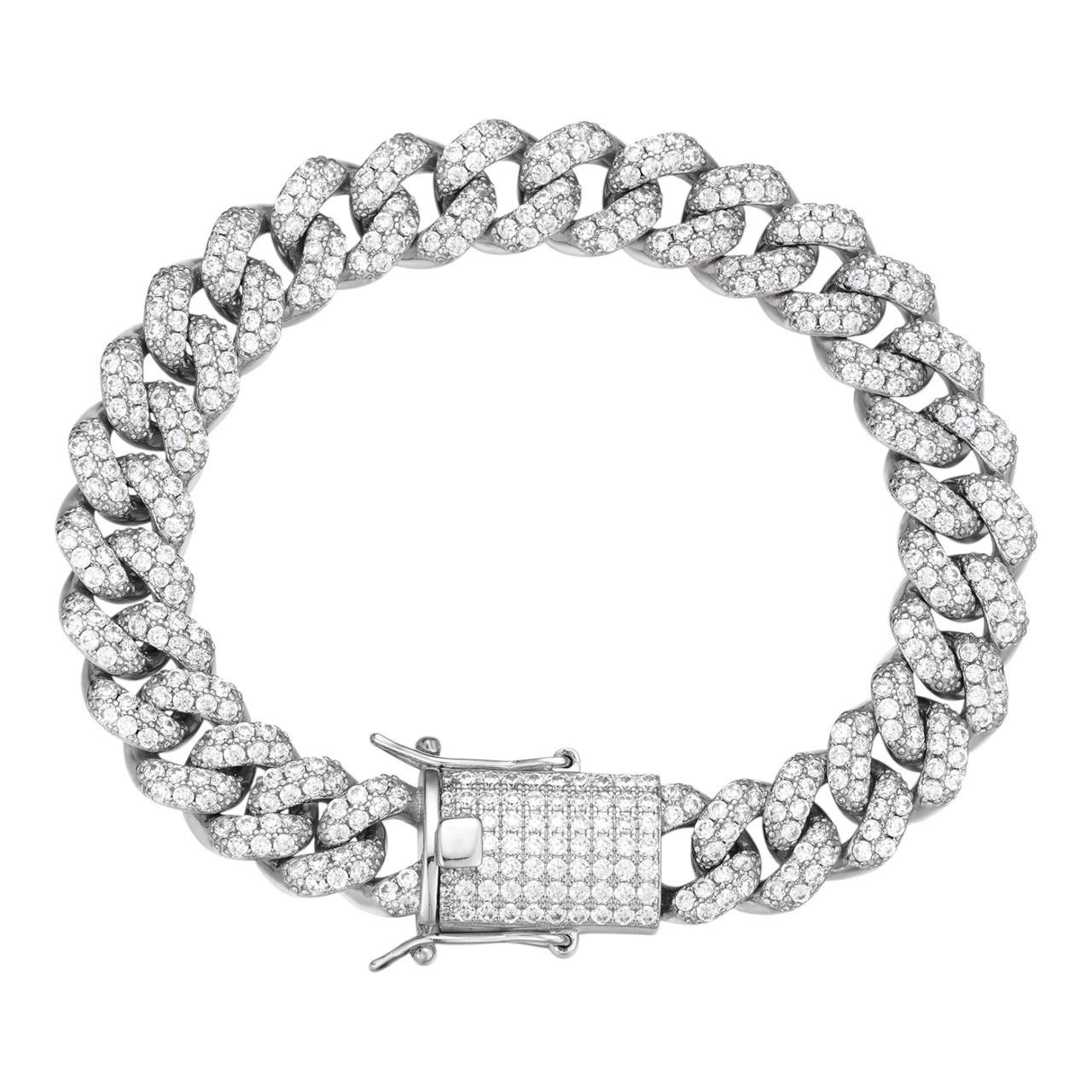 Real Miami Cuban Link Bracelet Iced Diamond Out Solid 925